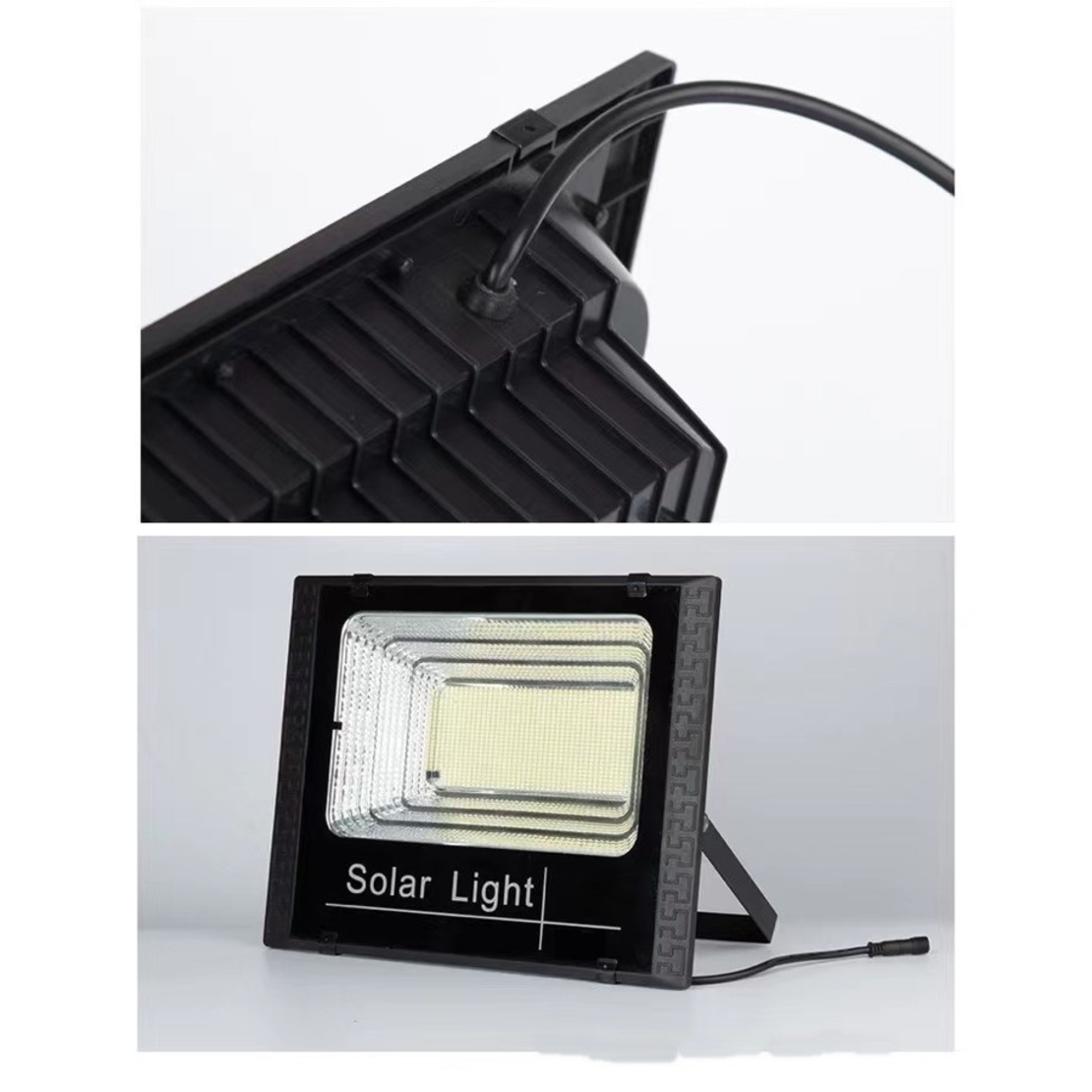 Proiector LED SMD 300W cu incarcare solara Flippy, panou solar, cu telecomanda, suport prindere, material ABS, 14AH, 1032 LED-uri, 5 m cablu inclus, 1019Lm, 36x32 cm, negru