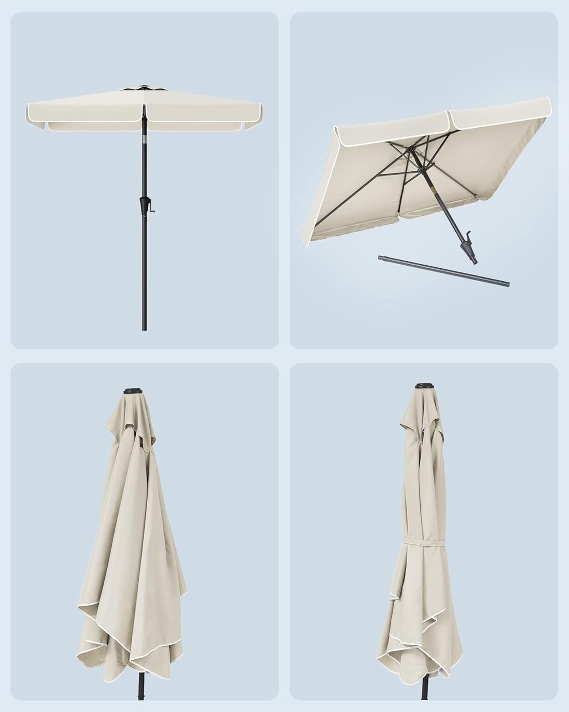 SONGMICS Umbrela de gradina cu manivela, 200x150 cm, UPF 50+, inclinare 30°, structura metalica, bej