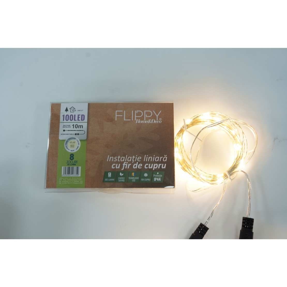 Instalatie Liniara de Craciun, 40 m, 400 LED-uri, Alb Cald, 8 jocuri de lumini, Transformator, Interconectabila, Prelungitor 3 m inclus, Fir Cupru, Vafy