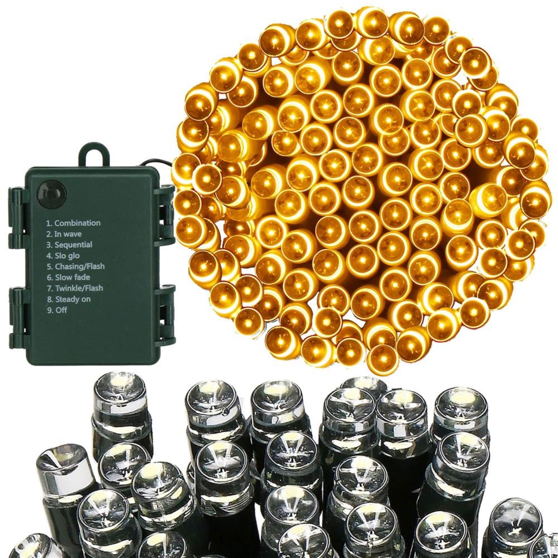 Instalatie lumini de exterior pentru gradina, 5 metri, 50 LED-uri, cu baterii, galben