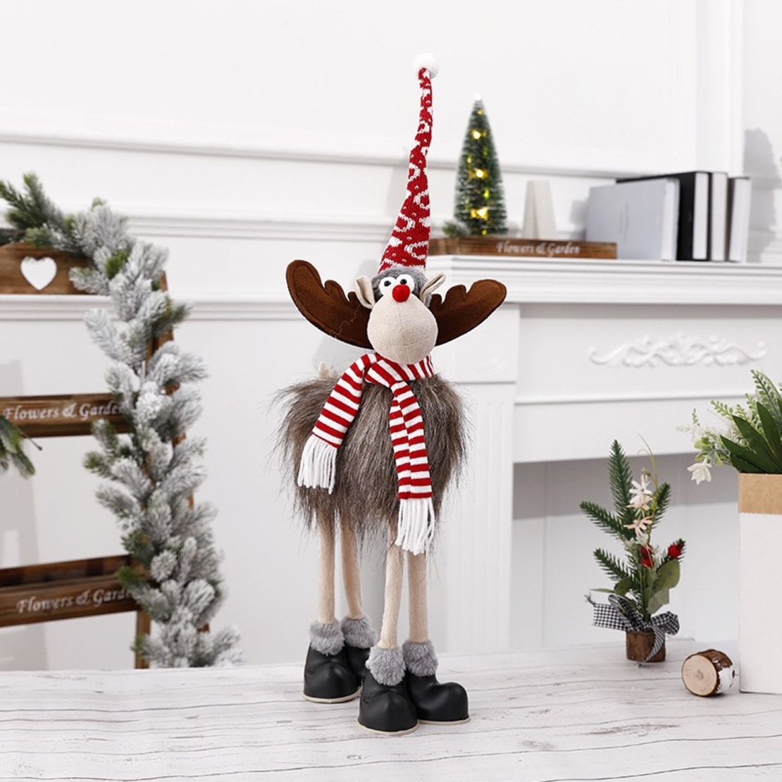 Figurina de Craciun, Flippy, Ren 3D, din Panza si Polistiren, 70 cm Inaltime, Multicolor