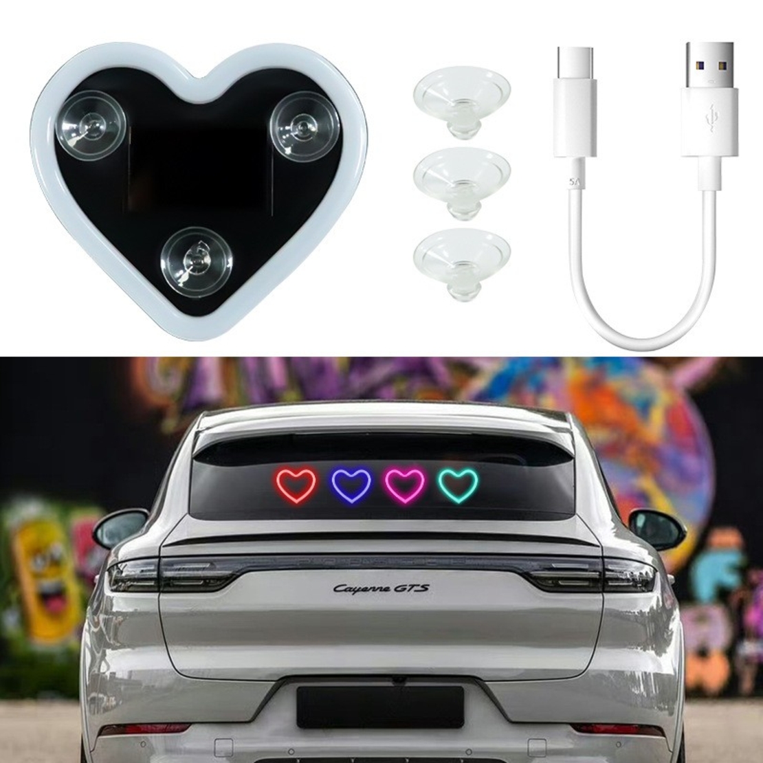 Lumina Auto Ambientala, Flippy, Model Inima, Incarcare Solara/USB, Afisaj Baterie, 9.7 x 8.4 x 1.6 cm, Albastru