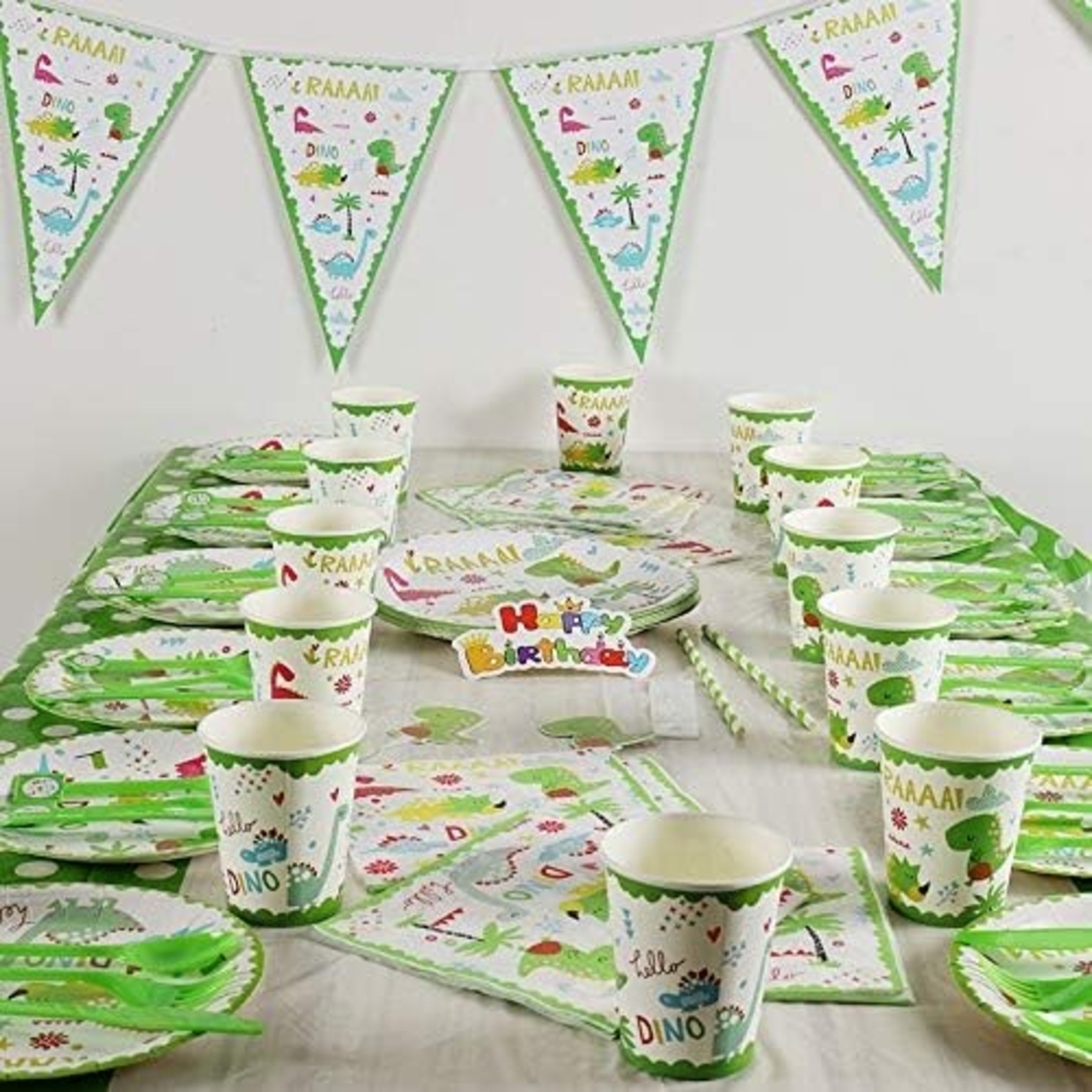 Set 9 Accesorii de Masa, Flippy, Colectia Dino Park, 82 Piese, din Carton/Plastic/Hartie, Multicolor