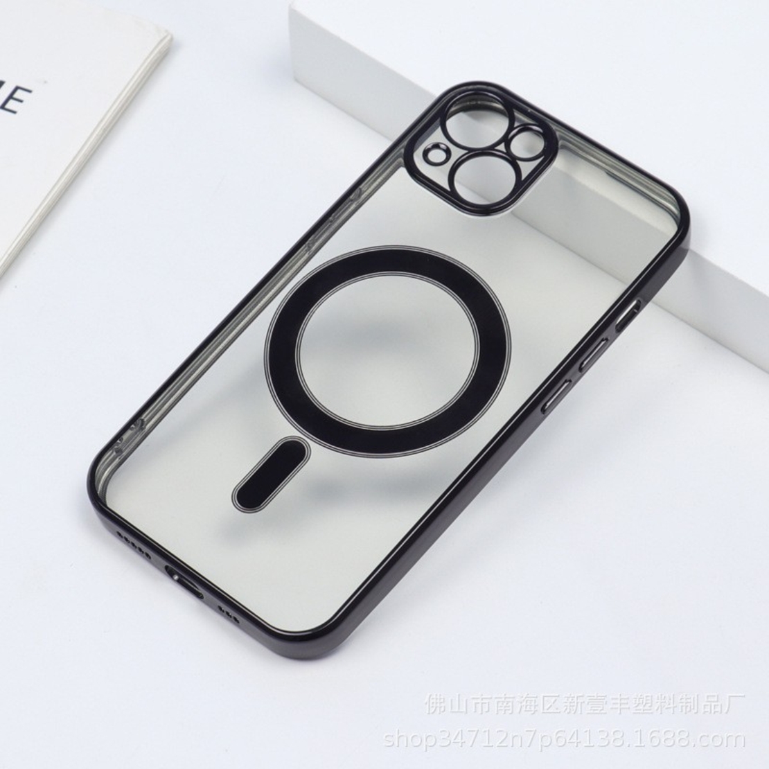 Husa MagSafe pentru Apple iPhone 13 Pro, Protectie camera, Full TPU, Margini colorate Electroplating, Magnetica, Incarcare Wireless, Vafy, Negru