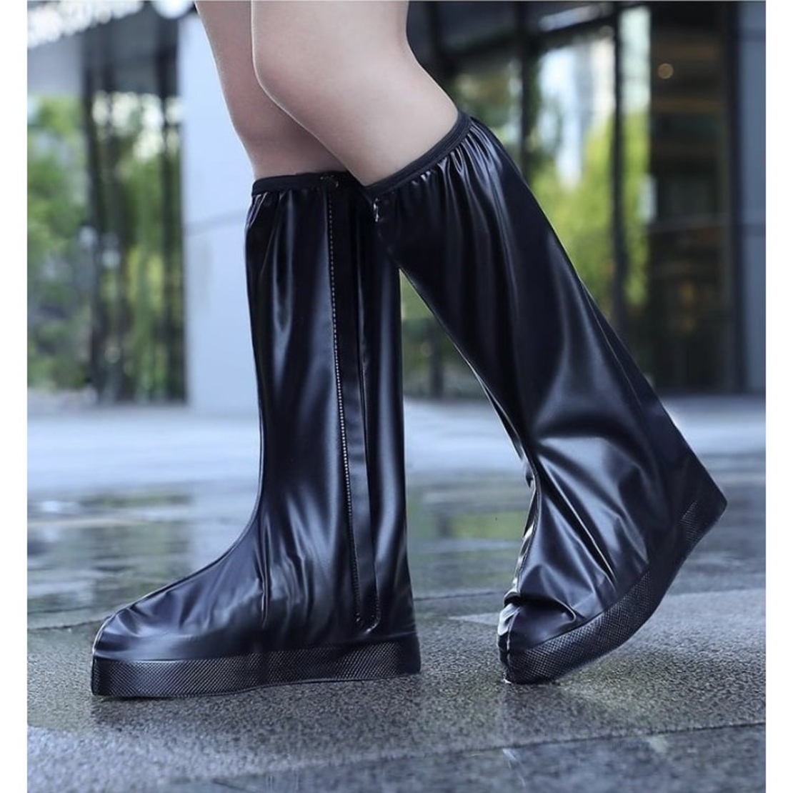 Protectie Incaltaminte pentru Ploaie si Noroi, Flippy, Impermeabila, Talpa Antiderapanta, cu Fermoar si Capsa, Inaltime 40 cm, Marime XXXL 44-45, Negru