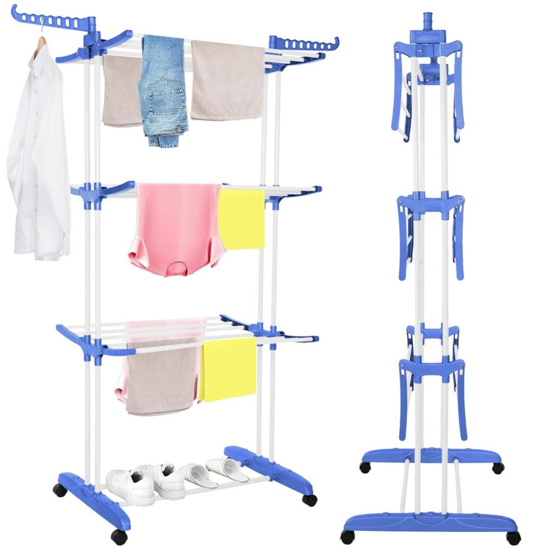 Uscator vertical pentru rufe, mobil si pliabil, cu doua umerase, 75x57x170cm, sarcina 15kg