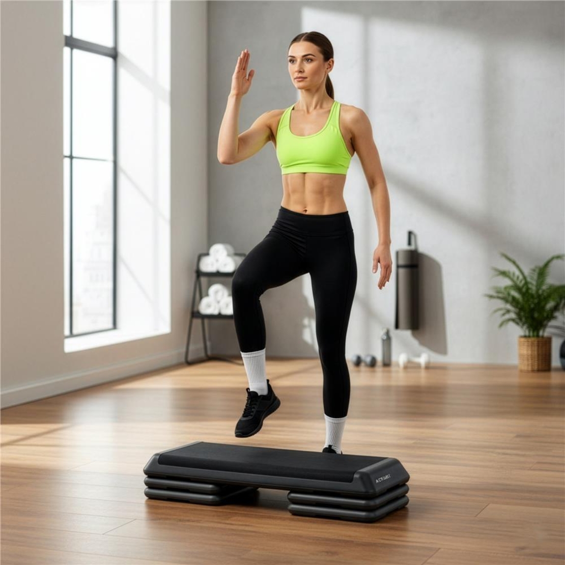 Stepper aerobic fitness profesional, reglabil 3 niveluri, PP, maxim 350 kg, 108x29x20 cm, negru gri