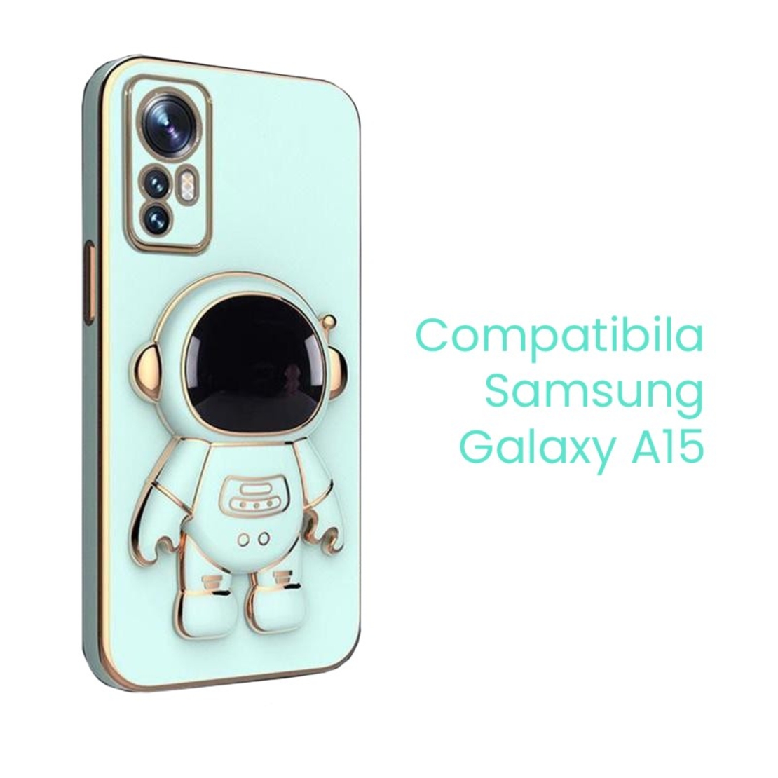 Husa de Protectie 2 in 1, Vafy, Husa de Protectie pentru Samsung Galaxy A15/A15 5G, Model Astronaut cu Suport, din TPU, Verde