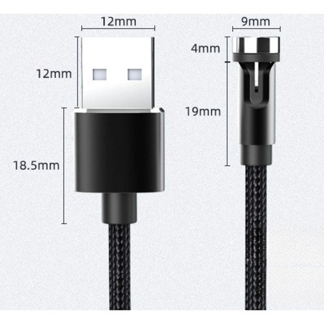 Cablu de incarcare magnetic 3 in 1 360 grade + 180 grade, 2 m, micro, type C, iPhone, 5 V, 2.1 A, Negru