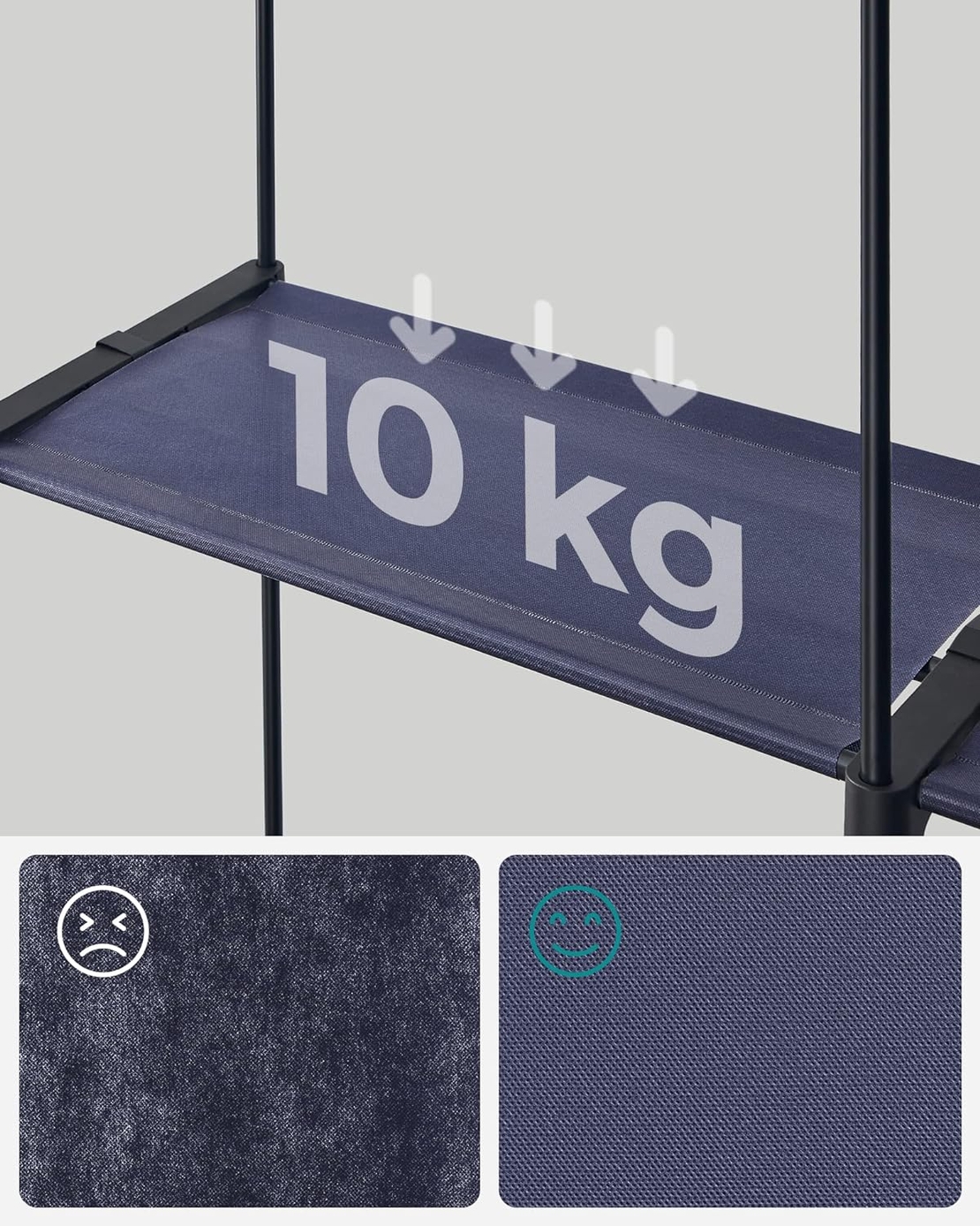 SONGMICS Garderoba pentru depozitarea hainelor, din material textil, cu 2 bare pentru umerase, 43x140x174cm, albastru