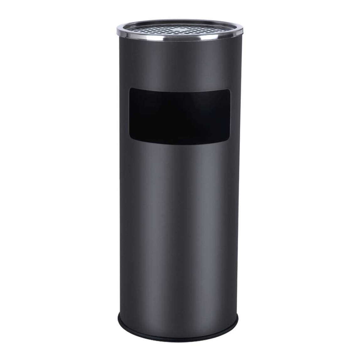 SONGMICS Cos de gunoi cu scumiera pentru exterior, din inox, galeata interioara detasabila, tip stativ, 61x25 cm, negru