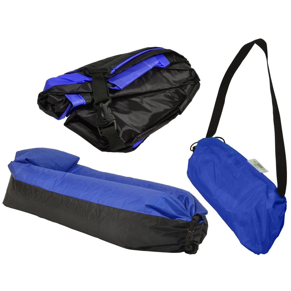 Saltea gonflabila pentru plaja cu pliere rapida, maxim 180kg, 180x70x50 cm, bleumarin si negru