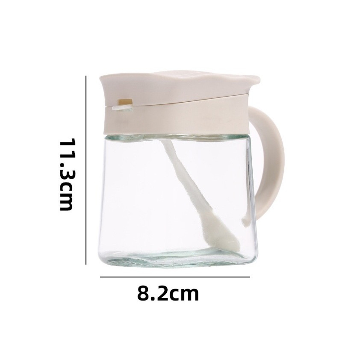 Recipient Condimente, Vafy, din Stilca, 180 ml, cu Maner si Lingurita, 11.3 x 8.2 cm, Capac Ondulat, Alb