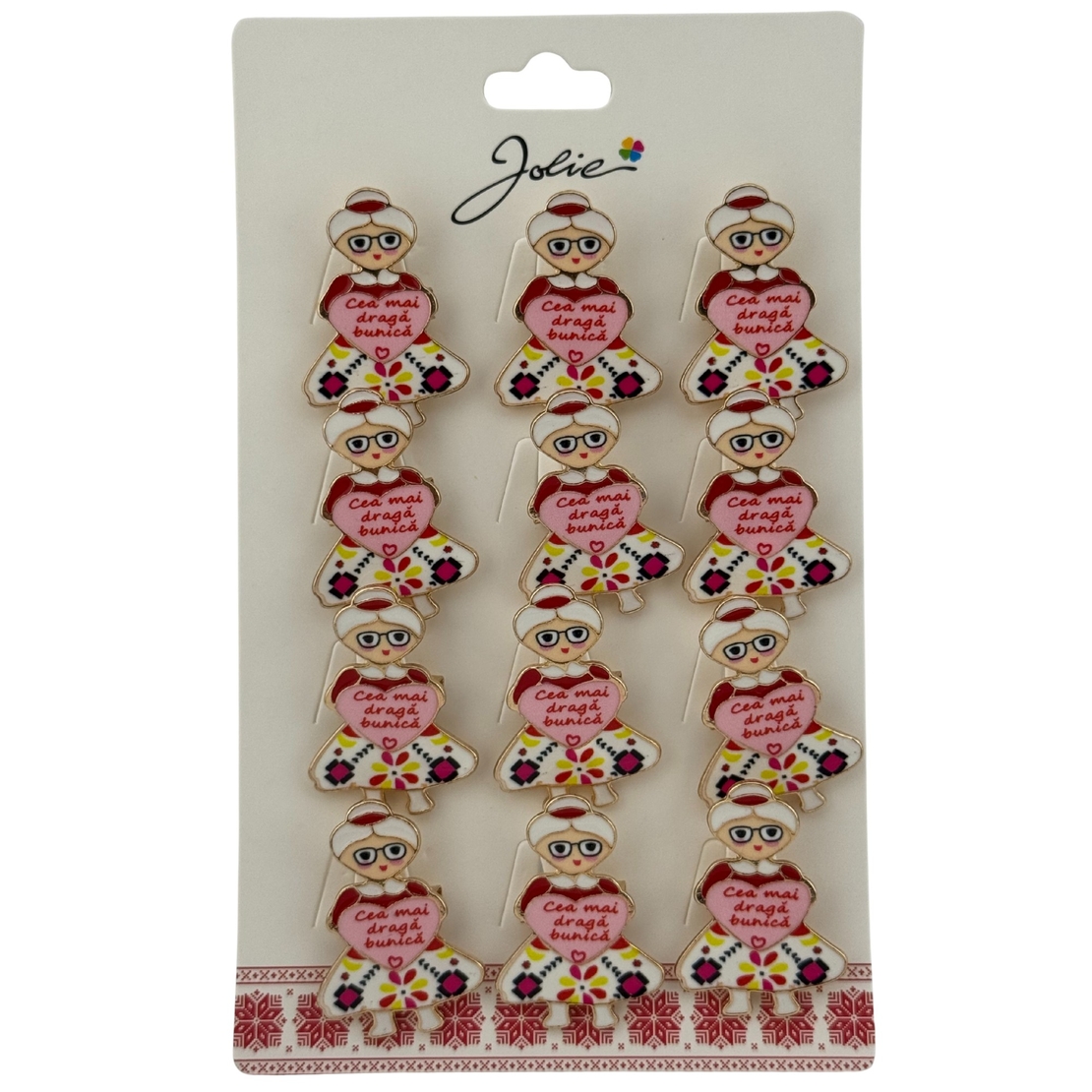Set 12 Brose Martisor Primavara, Jolie, Model Femeie, Mesaj Cea Mai Draga Bunica, Multicolor