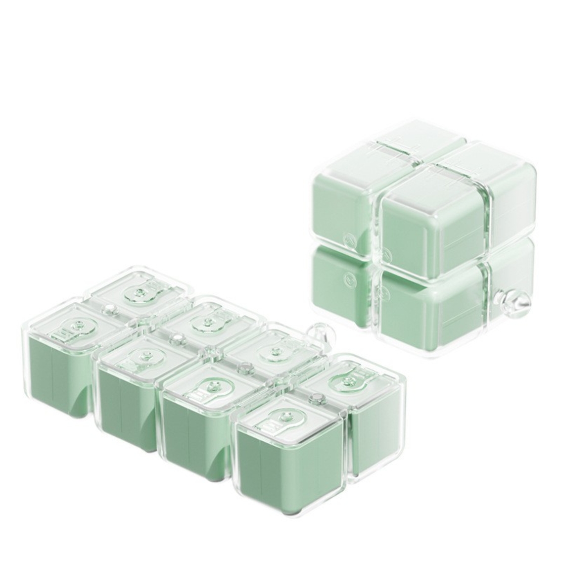 Cutie pentru Medicamente, Vafy, Model Rubik' Cube, cu Curea de Agatare, Dozator Portabil de Medicamente, Dispenser Pastile, estimat pentru 7 zile, 7.3 x 6 x 6 cm, Verde deschis