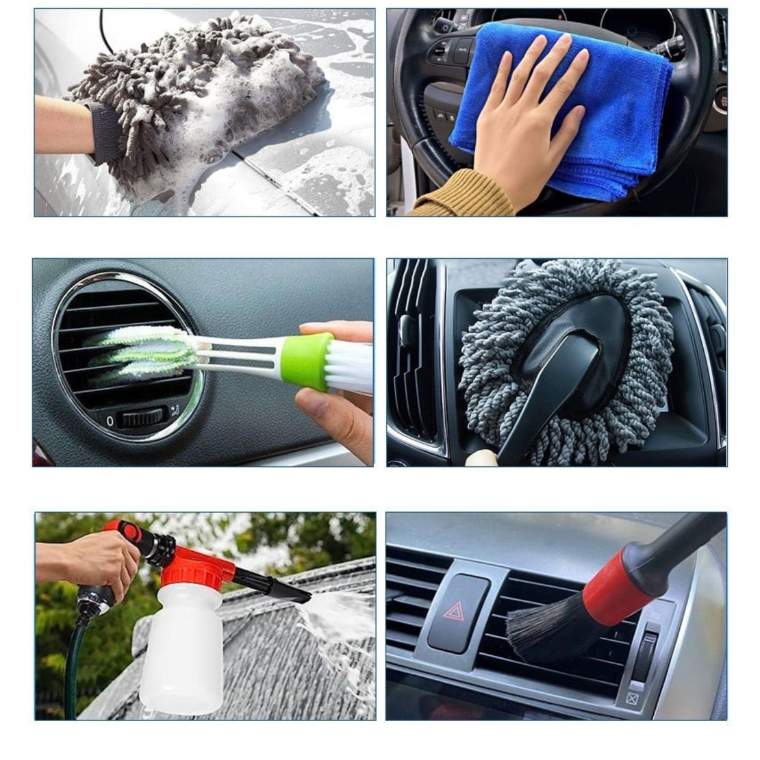 Set 25 Accesorii pentru Curatare Auto, Flippy, din PP si Microfibra, Interior/Exterior, 30 x 24 x 12 cm, Albastru/Negru