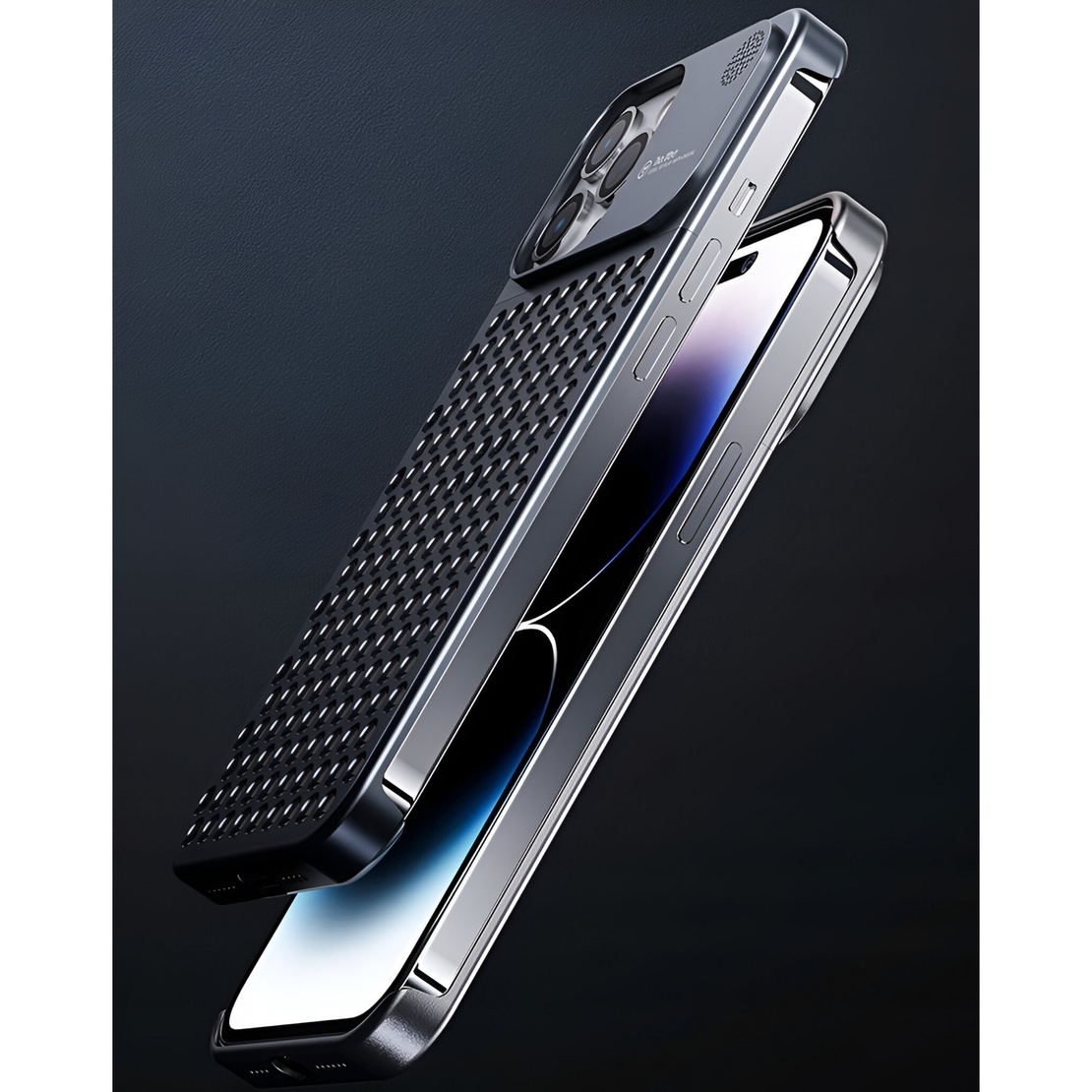 Husa Aromaterapia Compatibila cu iPhone 15 Pro, Vafy, Antisoc, Antizgariere, Protectie Camera si Supraincalzire, din Aliaj de Aluminiu, Gri