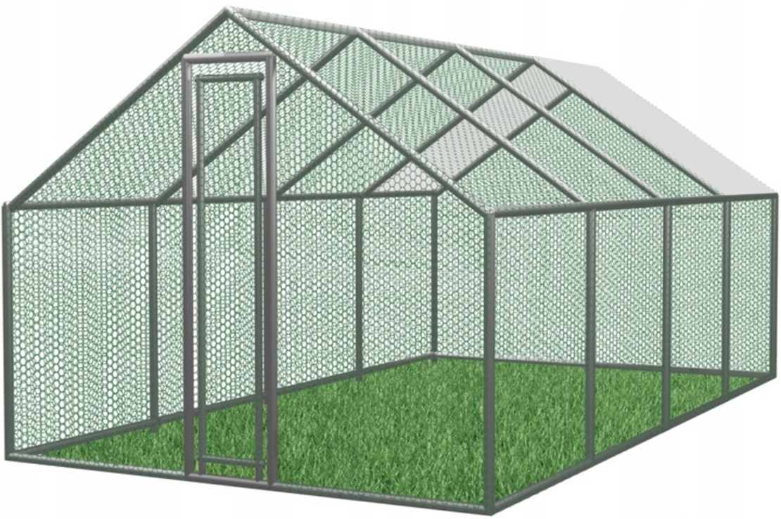 Cotet tarc pentru pasari, din otel galvanizat, cu plasa, 600x300x195cm
