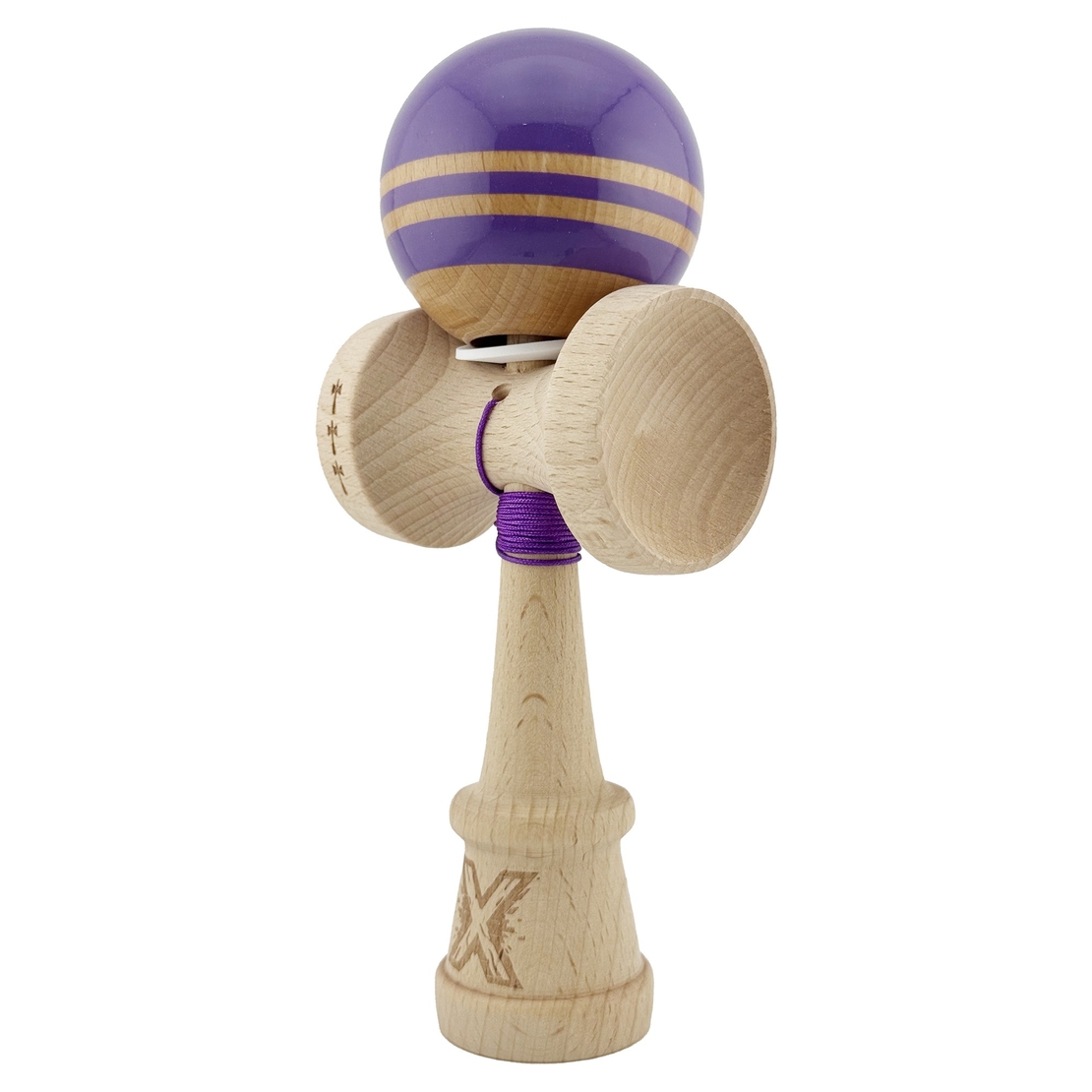 Kendama X Originala RAINBOW, Profesionala, Flippy, Cupe Mari KING SIZE V3, Super Sticky, Gaura in Baza, Rulment Metalic, din lemn 18 cm, Ata 62/65 cm, Indigo/Maro
