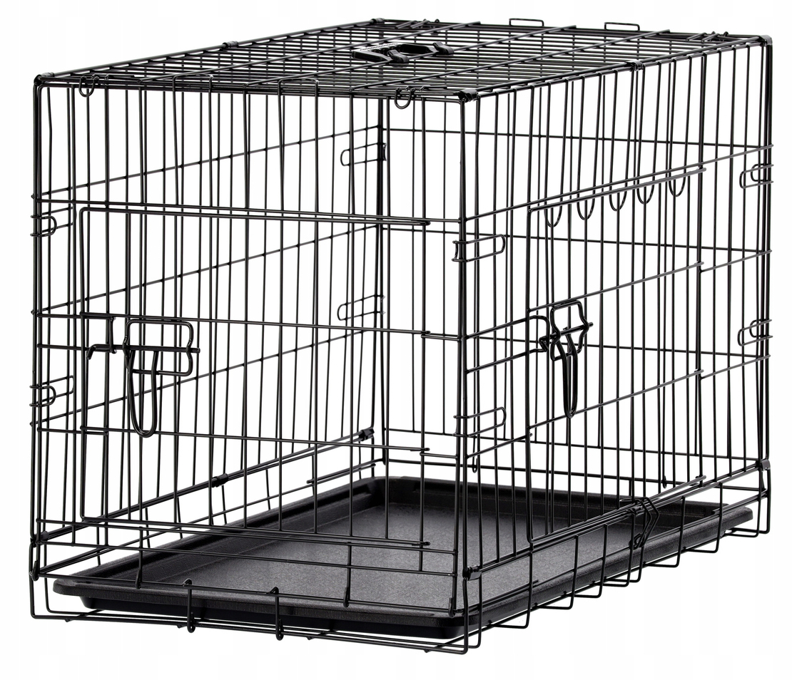 Cusca metalica pentru caine XL, pliabila, cu tava detasabila si maner, 91x57x63 cm, negru
