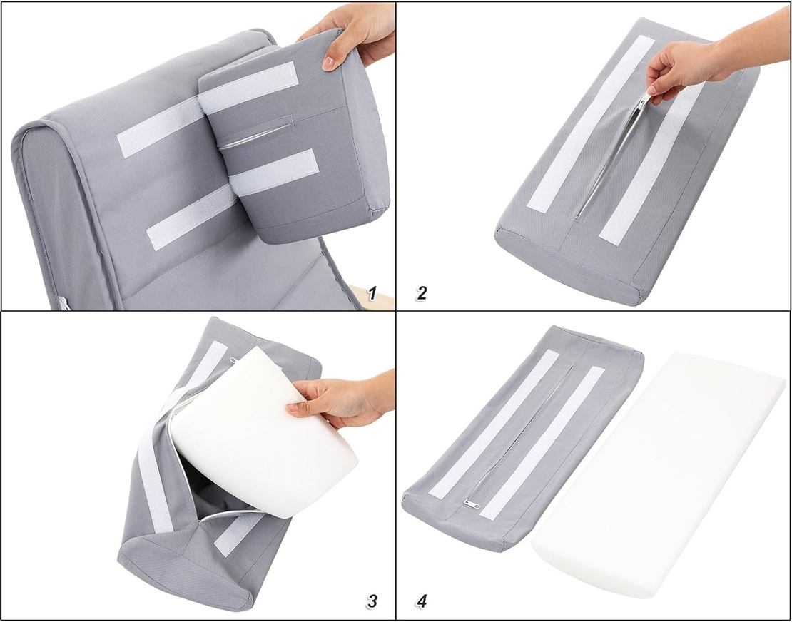 SONGMICS Scaun balansoar din lemn, suport picioare reglabil, maxim 150kg, 67x125x91cm, gri