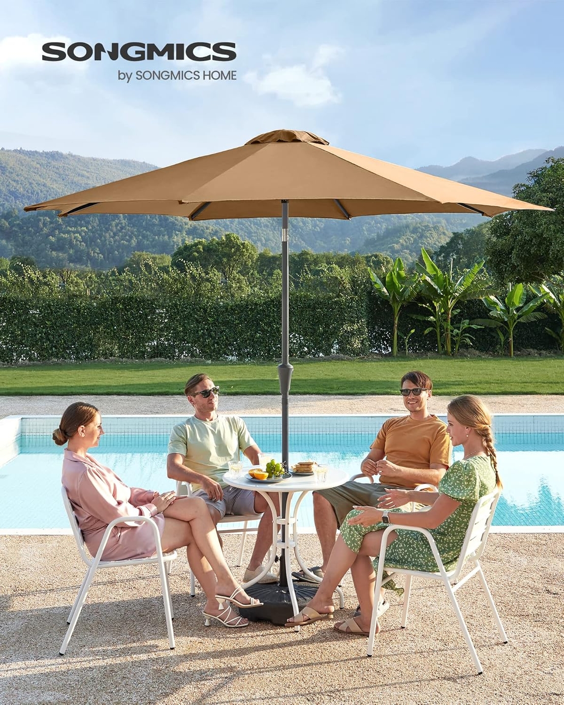 SONGMICS Umbrela de gradina, cu manivela pentru deschidere, sistem inclinare, 300cm, taupe