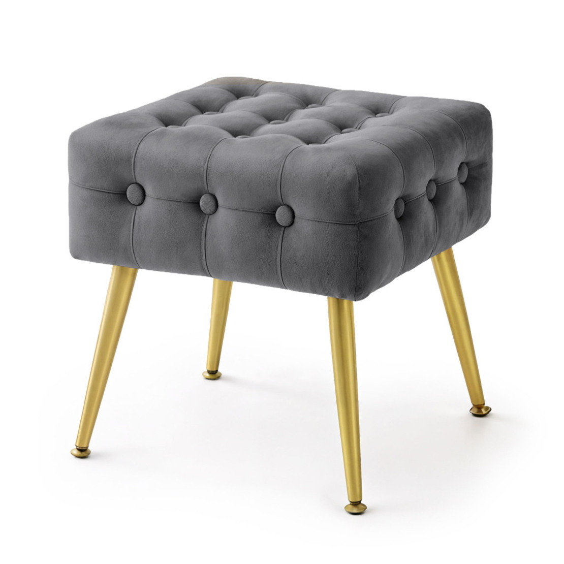 Taburet tapitat Quadra, velur, cu picioare metalice, 40x40x42 cm, gri