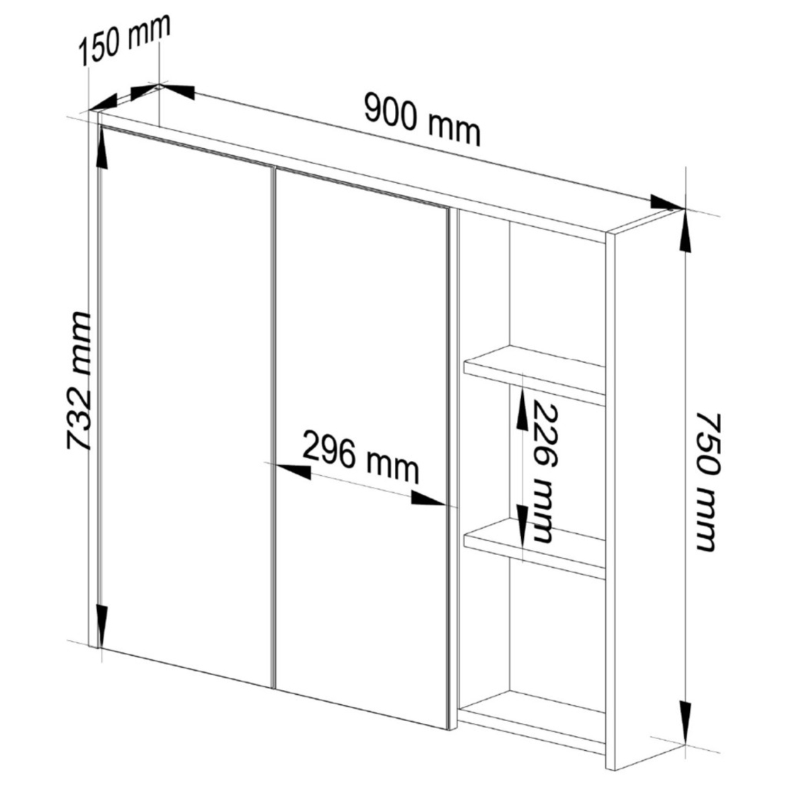 Dulap de baie suspendat cu oglinda, 2 usi si 3 rafturi interioare, PAL 16 mm, 90x15x75 cm, alb si stejar sonoma