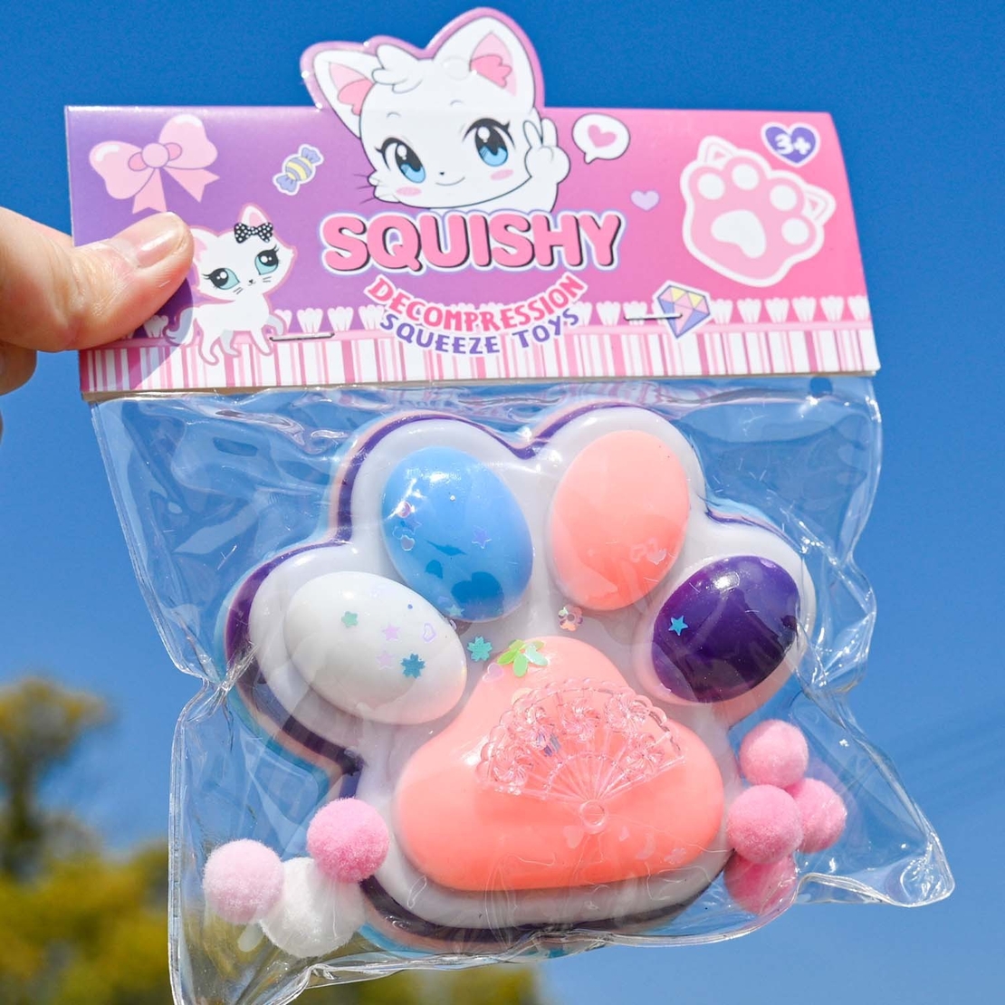 Jucarie Antistres Squishy, Flippy, cu Revenire Lenta, Squeeze Toys, Model Cat Paw, 12.5x10.5 cm, 220g, +3 Ani, din TPR, Model 1, Multicolor