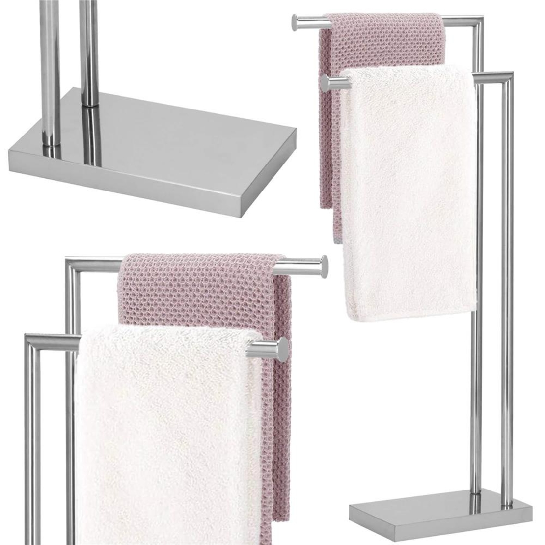 Suport metalic de baie pentru prosoape, cu 2 brate, 80 cm, argintiu cromat