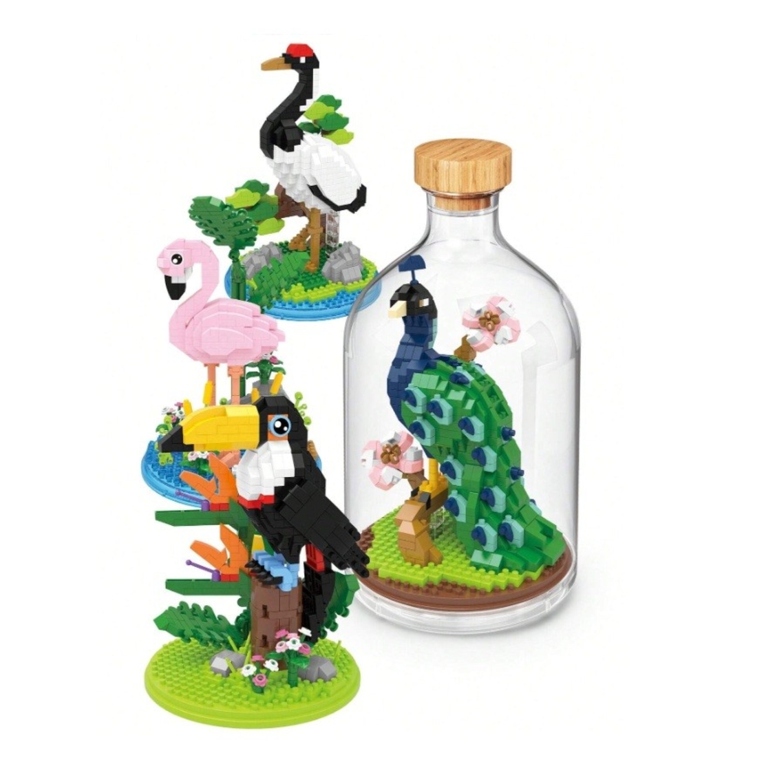 Set de Construit in Sticla, Flippy, 651 Piese, din Plastic, +14 Ani, 10 x 19.6 cm, Model Paun, Multicolor