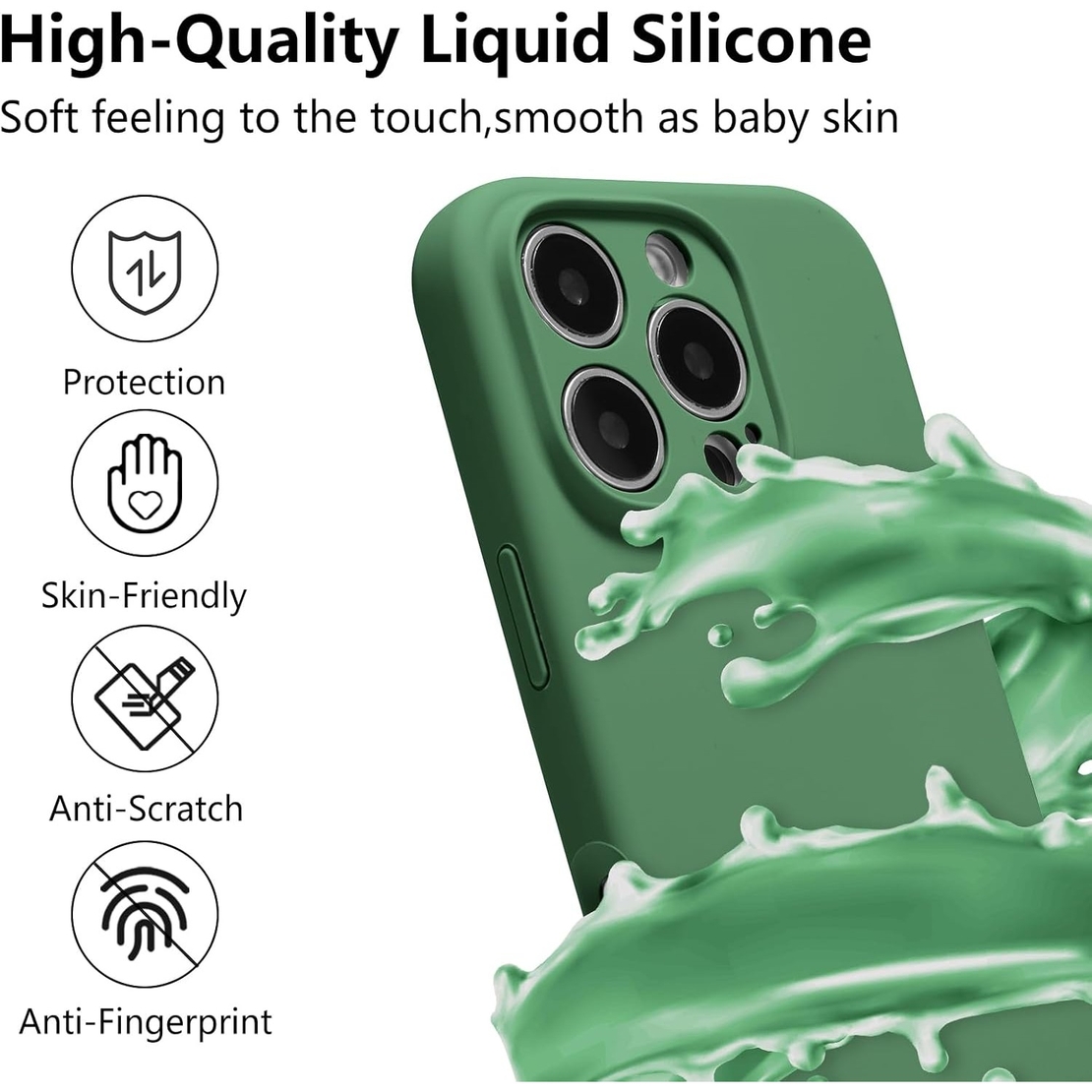 Husa de Protectie, Vafy, pentru iPhone 16 Pro, Liquid Silicone, cu Microfibra pe Interior, Protectie Antisoc, Compatibil Incarcare Wireless, Verde