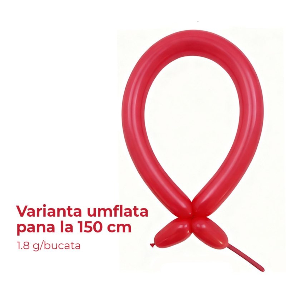 Baloane de Modelaj, Flippy, Set 50 bucati, Model Standard, din Latex, 30 x 1.5 cm, 1.8 g per unitate, pana la 150 cm, Rosu
