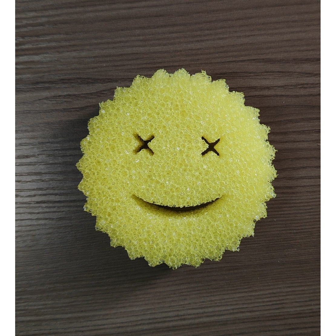 Burete de Vase, Flippy, Rotund, din Burete PU, Model Smiley Face, Doua Fete, 10 x 4 cm, Galben