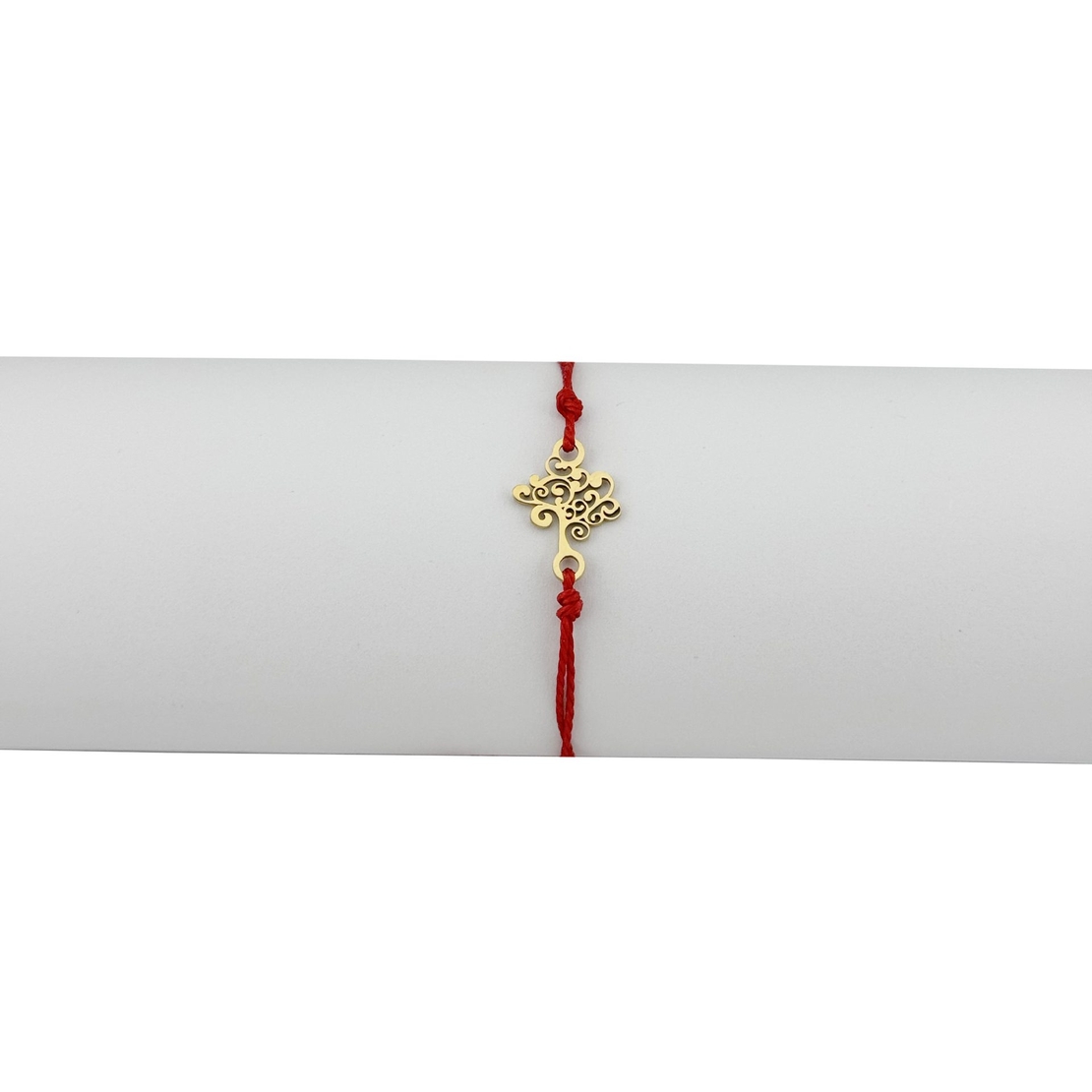 Bratara Martisor pentru Dama, Jolie, Model Copac, Set 12 bucati, Pandativ din Inox Auriu, Snur Ajustabil Impletit, Rosu
