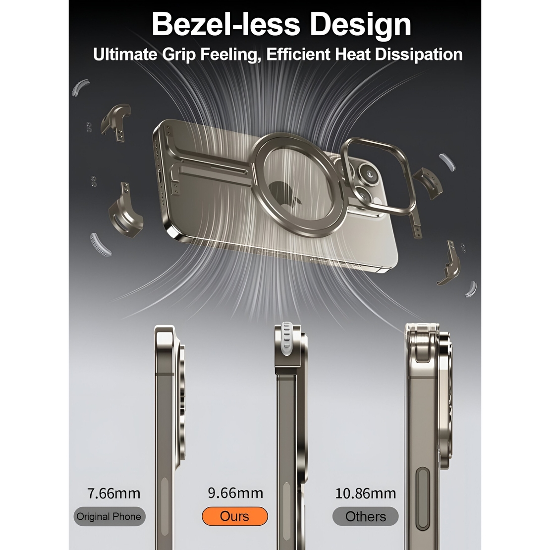 Husa MagSafe Metalica Compatibila cu iPhone 15 Pro Max, Vafy, Clear Case, Aliaj de Aluminiu, cu Magnet, fara Rama, Antisoc, Antizgariere, Incarcare Wireless, Gri Metalizat