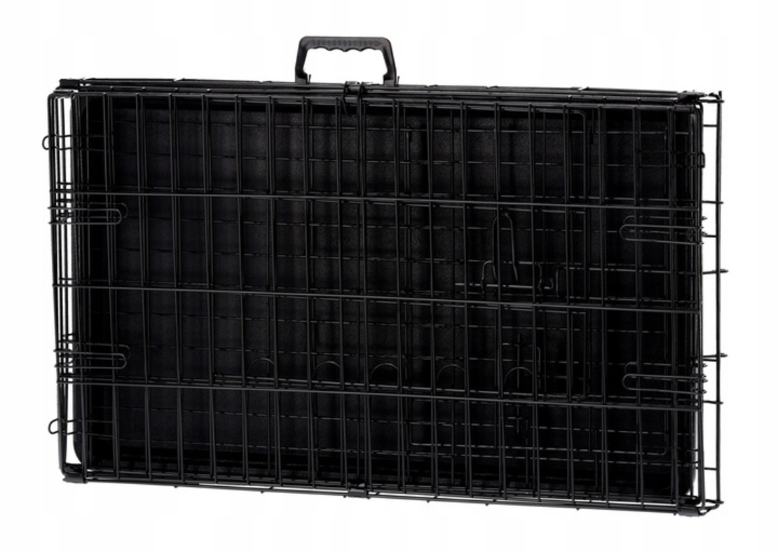 Cusca metalica pliabila pentru animale, cu maner si tava detasabila, 107x69x76 cm, negru