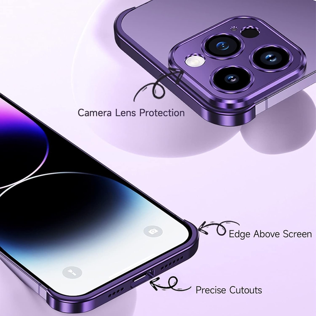 Husa Metalica Edgeless Compatibila cu iPhone 16 Plus, Vafy, Protectie pentru Colturi si Camera, Aliaj Aluminiu, Antisoc, Antizgariere, Mov
