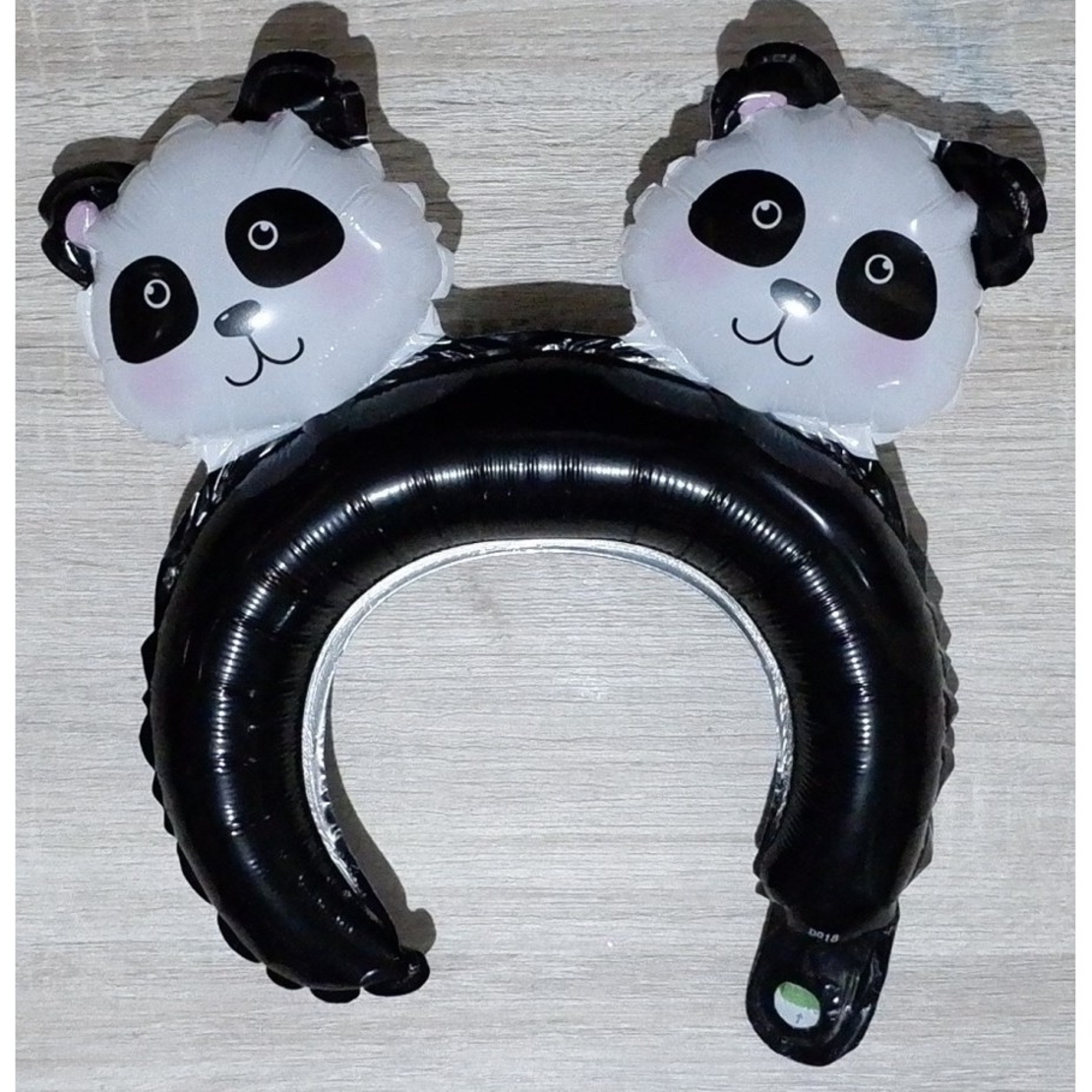 Balon din Folie Metalizata, Vafy, Tip Coronita cu Urechi, Model Panda, Ambalaj Individual, Pai Inclus, Umflare cu Aer sau Heliu, 30 x 27 cm, Albastru