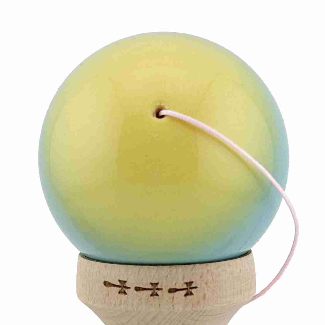Kendama X Originala, Profesionala, Flippy, Big Cups V2, Super Sticky Cupe Mari, Rulment Metalic cu Ata 55 cm, Galben/Albastru deschis/Verde