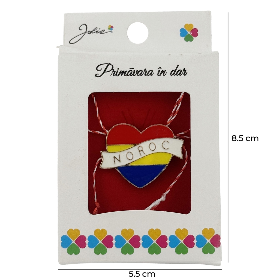 Martisor Brosa Mica in Cutie, Jolie, Design cu Mesaj, Dimensiune 2.5 x 3 cm, Material Metal, Model Inima Noroc