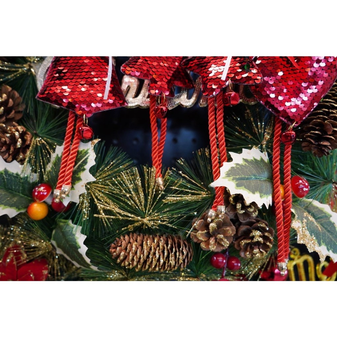 Ornament de brad inima cu paiete, Flippy, rosu, lemn, 25 cm