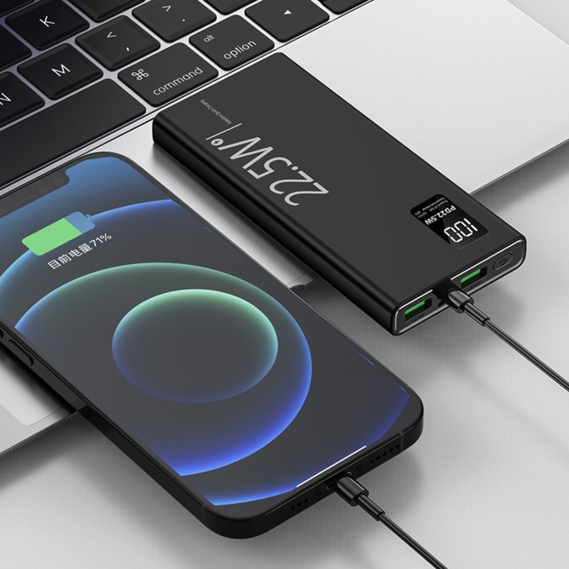 Baterie Externa Powerbank, Flippy, Ultra-Subtire cu Ecran Digital, Compatibilitate Universala, TYPE-C si USB x2, 10000 mAh, Power Delivery 22.5W, 144x66x16 mm, Negru