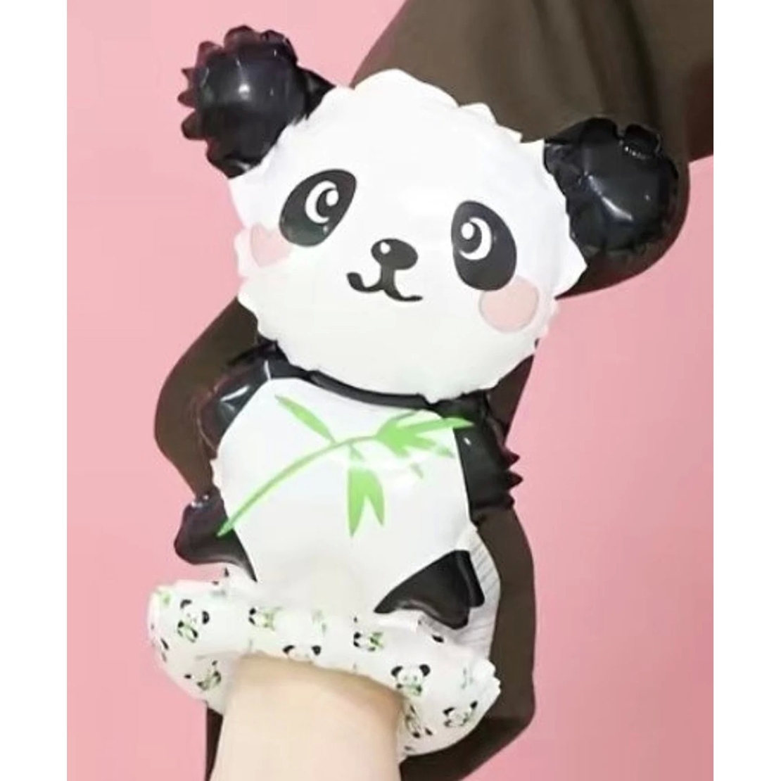 Balon din Folie Metalizata, Vafy, Figurine Animalute, Tip Bratara, Model Panda, 13 x 35 cm, Ambalaj Individual, Pai Inclus, Umflare cu Aer sau Heliu, Alb/Negru