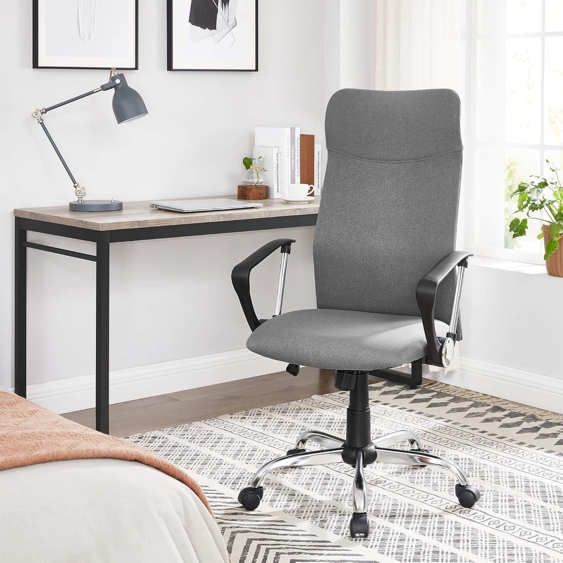 SONGMICS Scaun de birou ergonomic, reglabil pe inaltime, functie balans, maxim 120 kg, 63x63x120 cm, gri