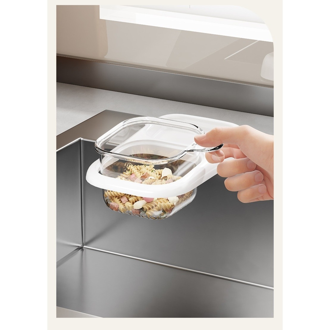 Cos de Scurgere pentru Chiuveta, Vafy, din ABS, cu Maner si Ventuza, Multifunctional, 22 x 13 x 8.5 cm, Alb