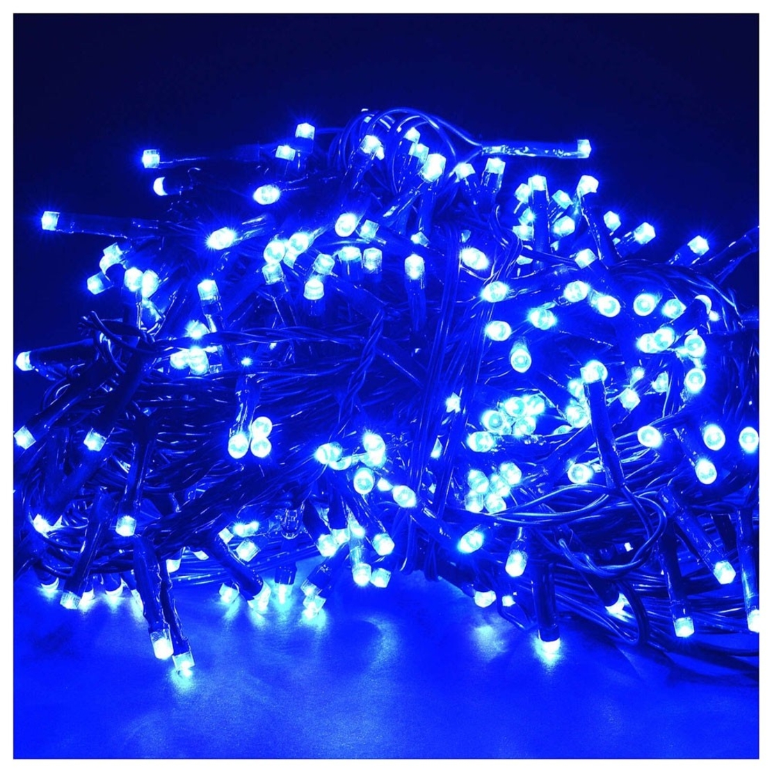 Instalatie Craciun Turturi, IP44, 10 m, 286 Led-uri ,Perdea Franjurata, Albastru, 8 jocuri de lumini, Transformator 31 V, Putere 9 W, Interconectabila, Interior/Exterior, Prelungitor 3 m inclus, Fir Transparent, Flippy