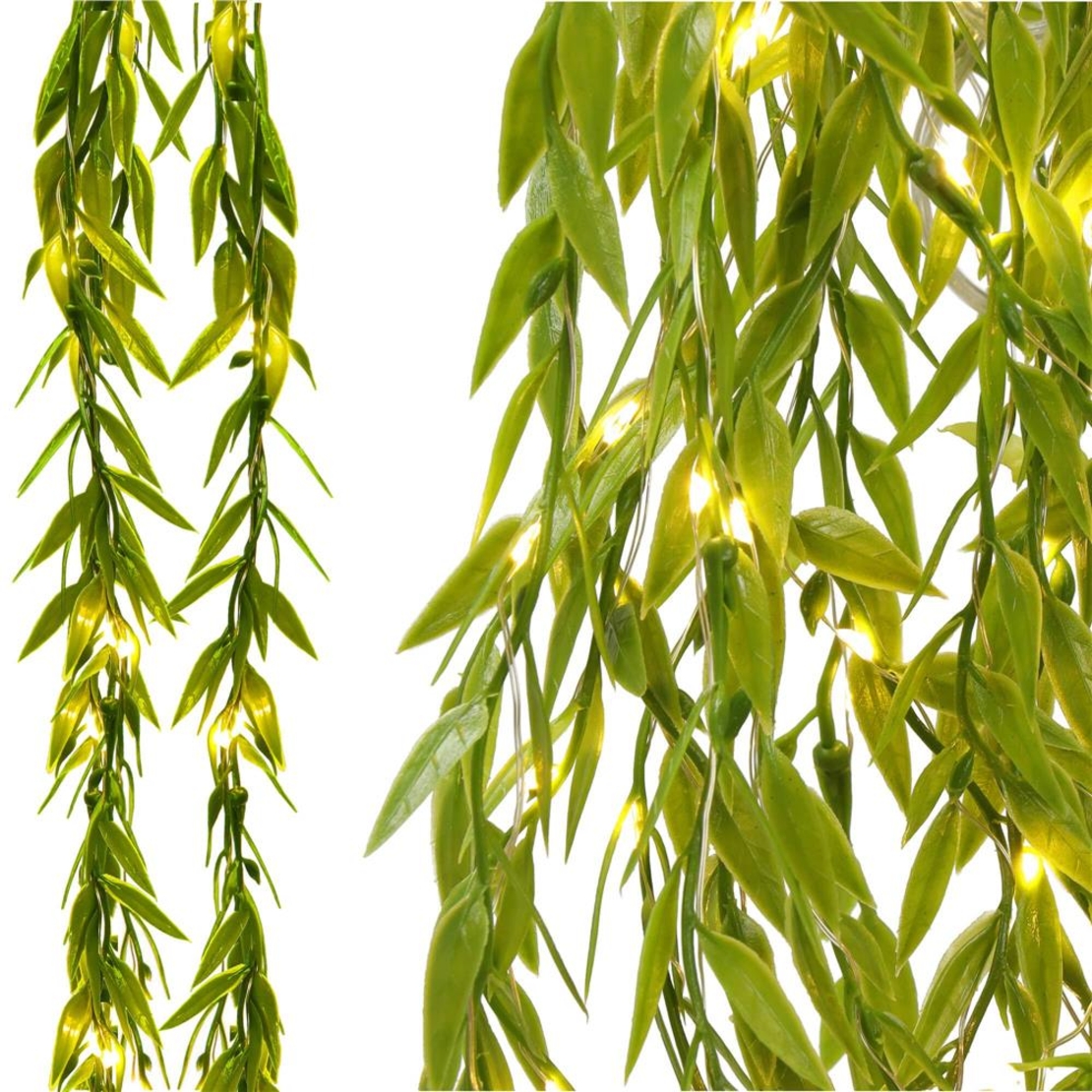Ghirlanda luminoasa tip perdea de frunze artificiale, 285x105cm, 200 LED-uri, alb cald