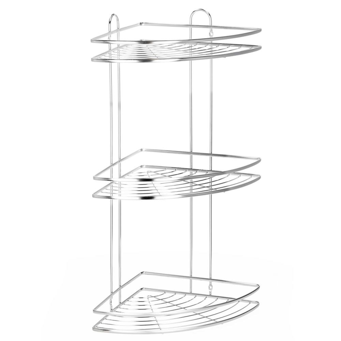 Etajera de colt pentru dus, cu 3 polite, montaj pe perete, inox, 25x25x59 cm, argintiu