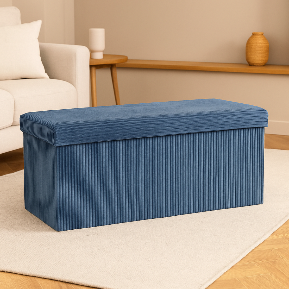 Taburet dublu pliabil Atmosphera Arum din material tip catifea raiat, 76x38x38 cm, albastru inchis